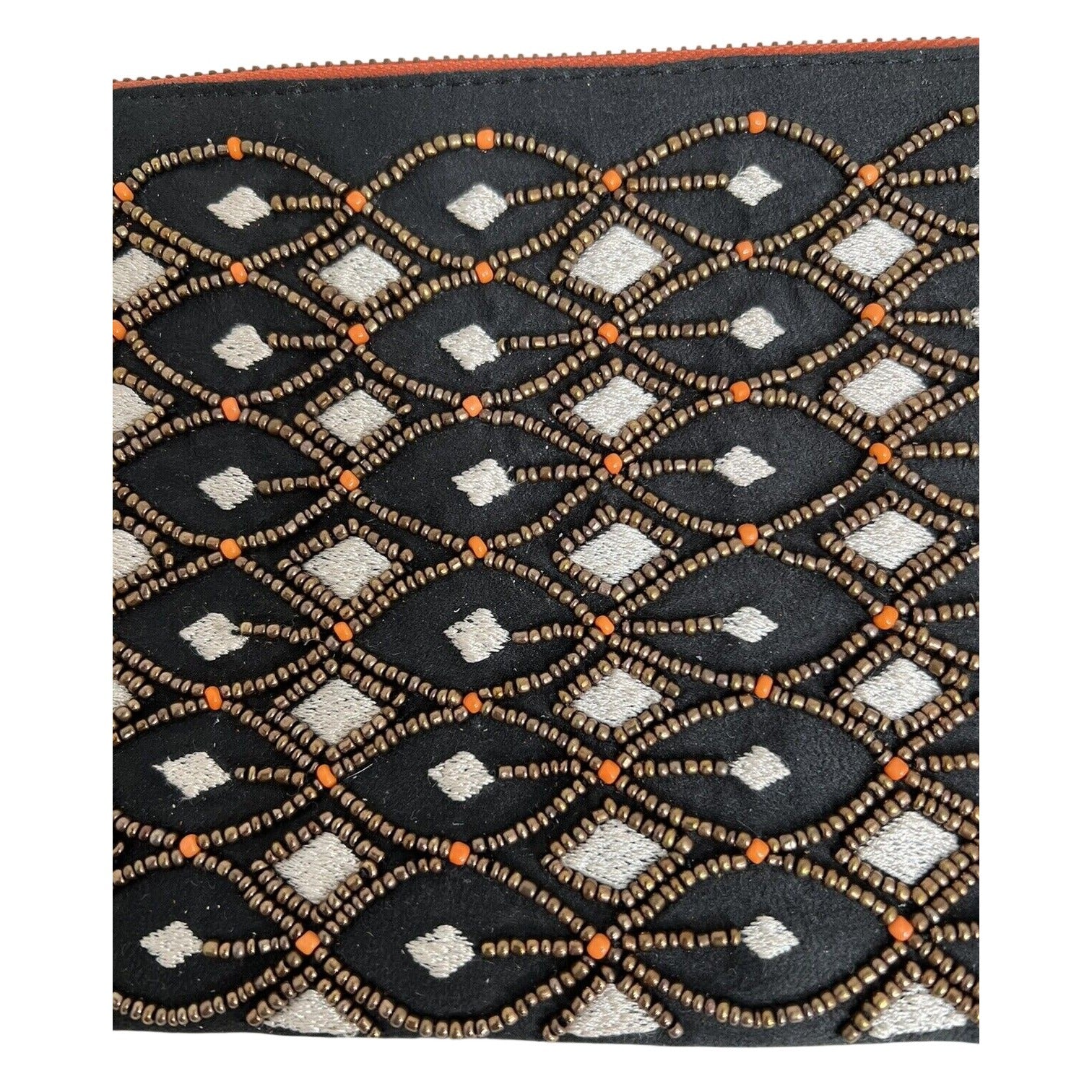 Ten79LA Grace Clutch Suede embellished w/Glass & Resin Beads w/Tassel Handmade