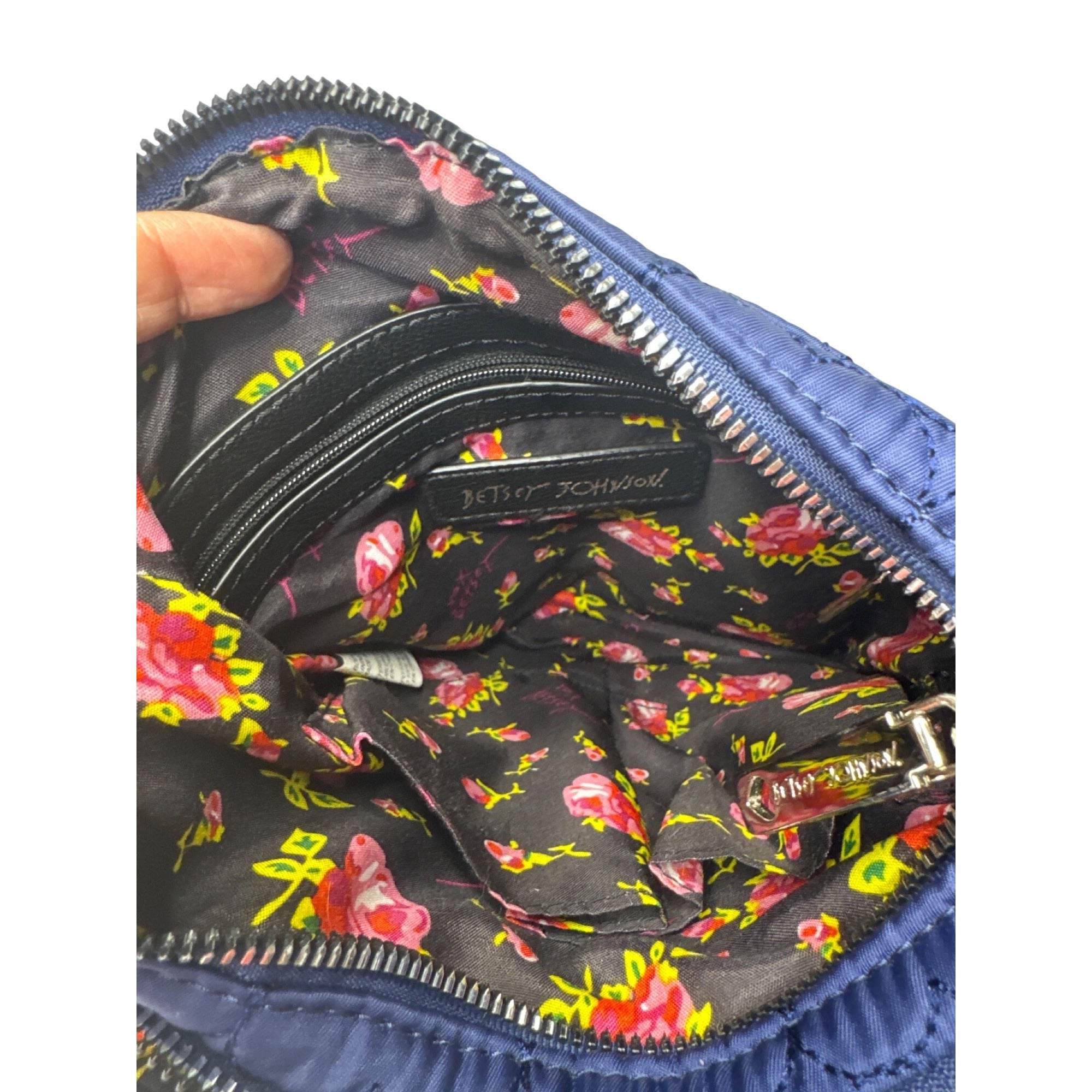 Betsey Johnson Quilted Heart Blue Crossbody Bag With Adjustable Strap