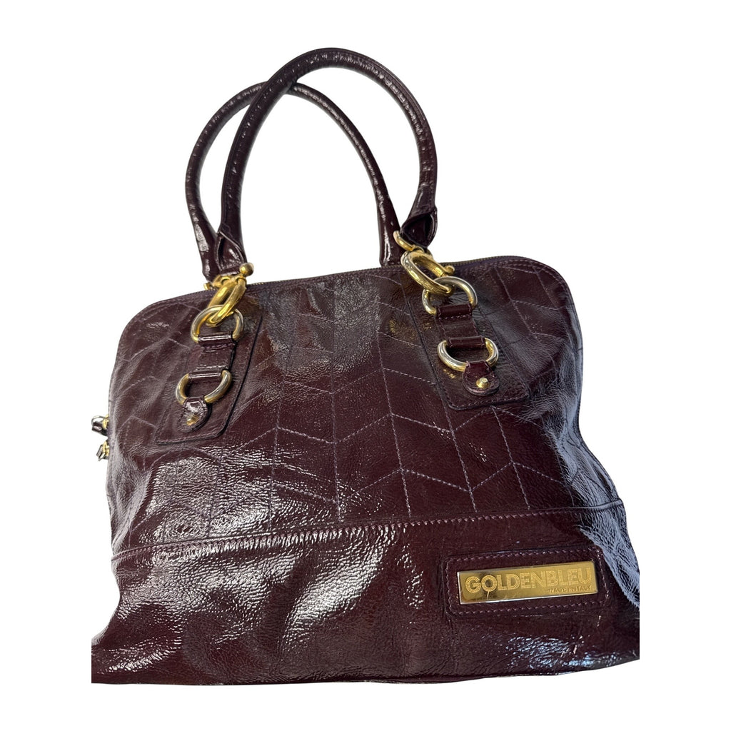 Goldenbleu Burgundy Patent Leather Handbag With Gold-Tone Hardware & Quilted