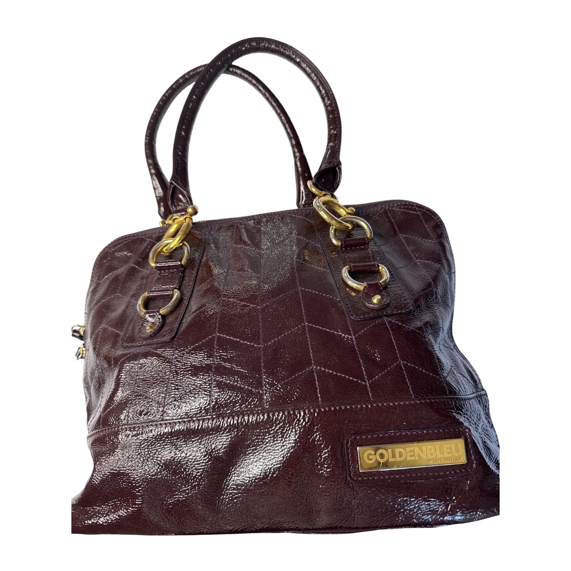 Goldenbleu Burgundy Patent Leather Handbag With Gold-Tone Hardware & Quilted