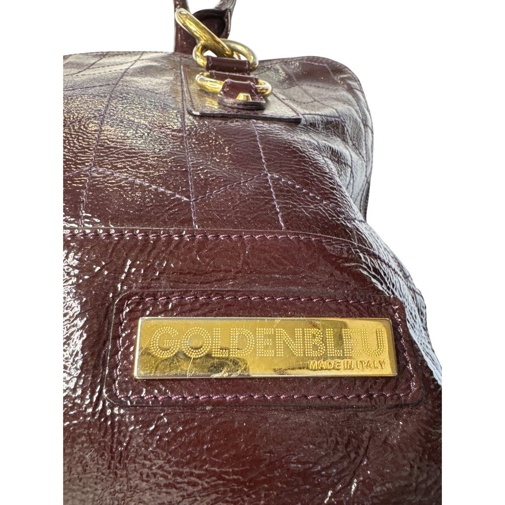 Goldenbleu Burgundy Patent Leather Handbag With Gold-Tone Hardware & Quilted