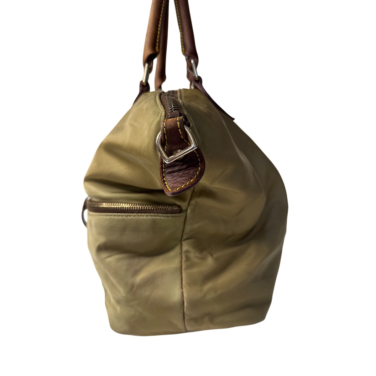 Dooney & Bourke Nylon Satchel Bag Khaki Tan Leather Trim Zipper Pockets