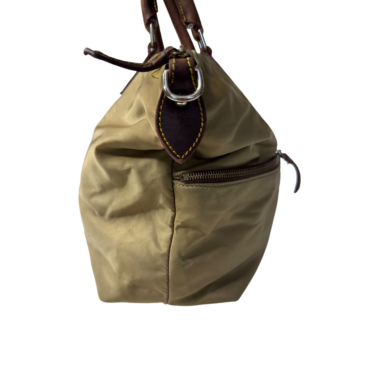 Dooney & Bourke Nylon Satchel Bag Khaki Tan Leather Trim Zipper Pockets