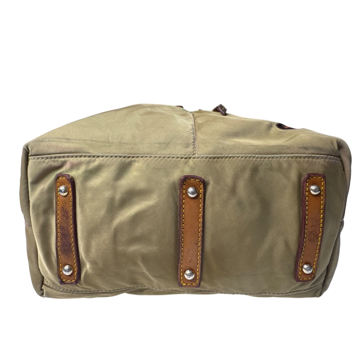 Dooney & Bourke Nylon Satchel Bag Khaki Tan Leather Trim Zipper Pockets