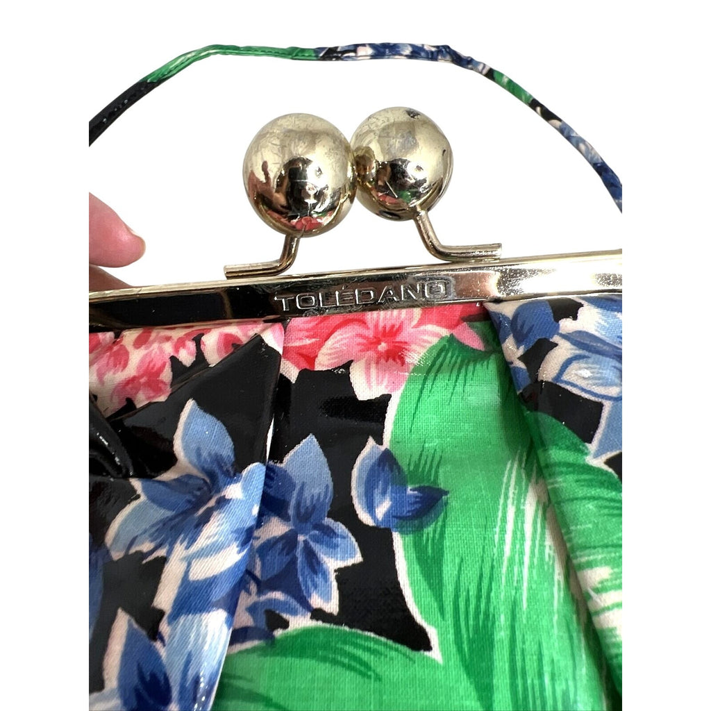 Toledano Retro Floral Clutch Bag With Kiss Lock Multicolor