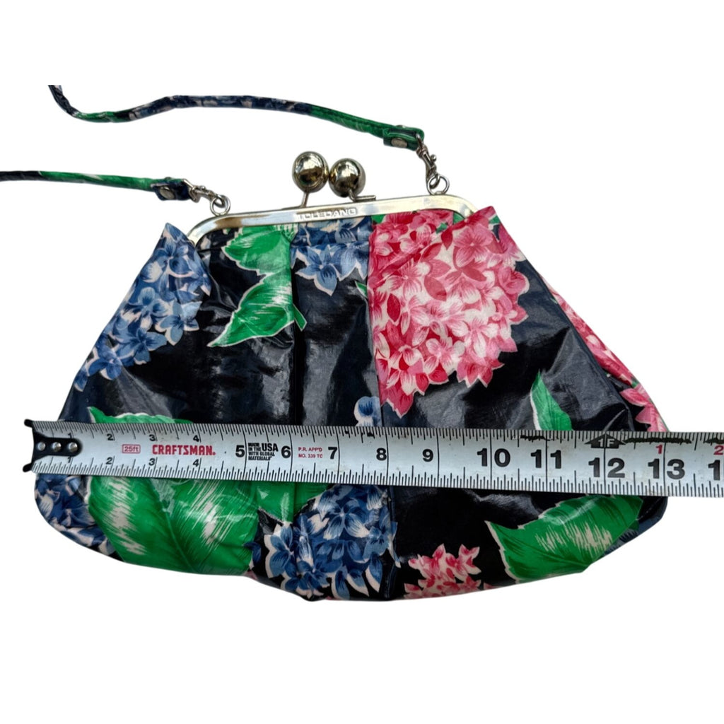 Toledano Retro Floral Clutch Bag With Kiss Lock Multicolor