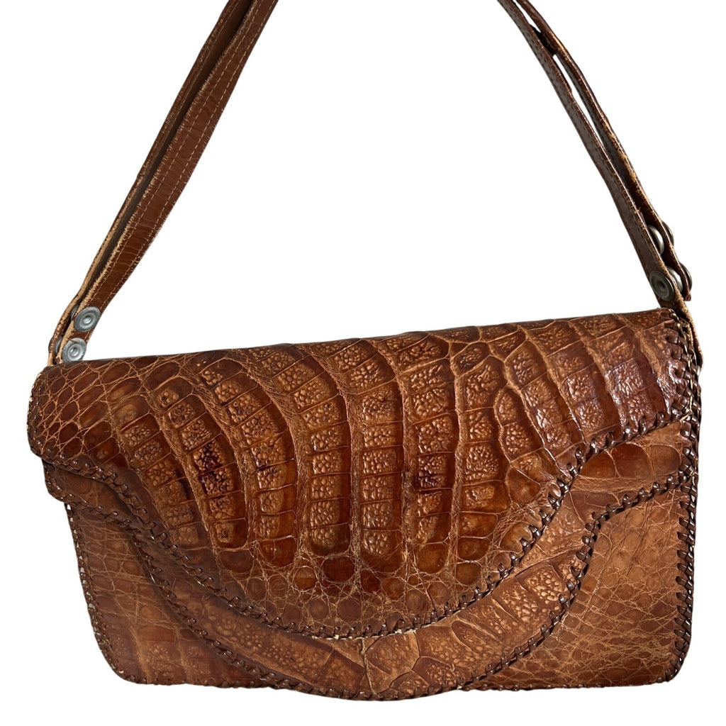 Vintage Crocodile Leather Handbag With Shoulder Strap