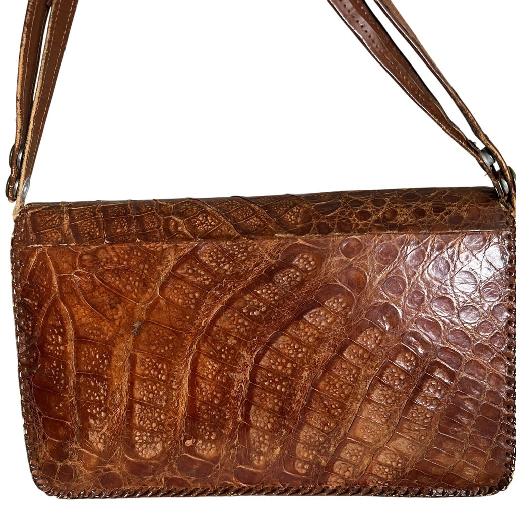 Vintage Crocodile Leather Handbag With Shoulder Strap