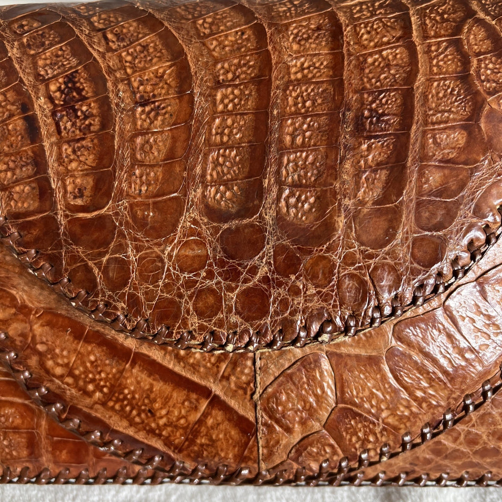 Vintage Crocodile Leather Handbag With Shoulder Strap
