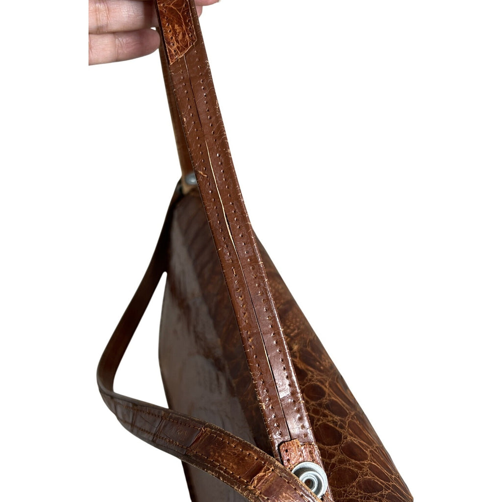 Vintage Crocodile Leather Handbag With Shoulder Strap