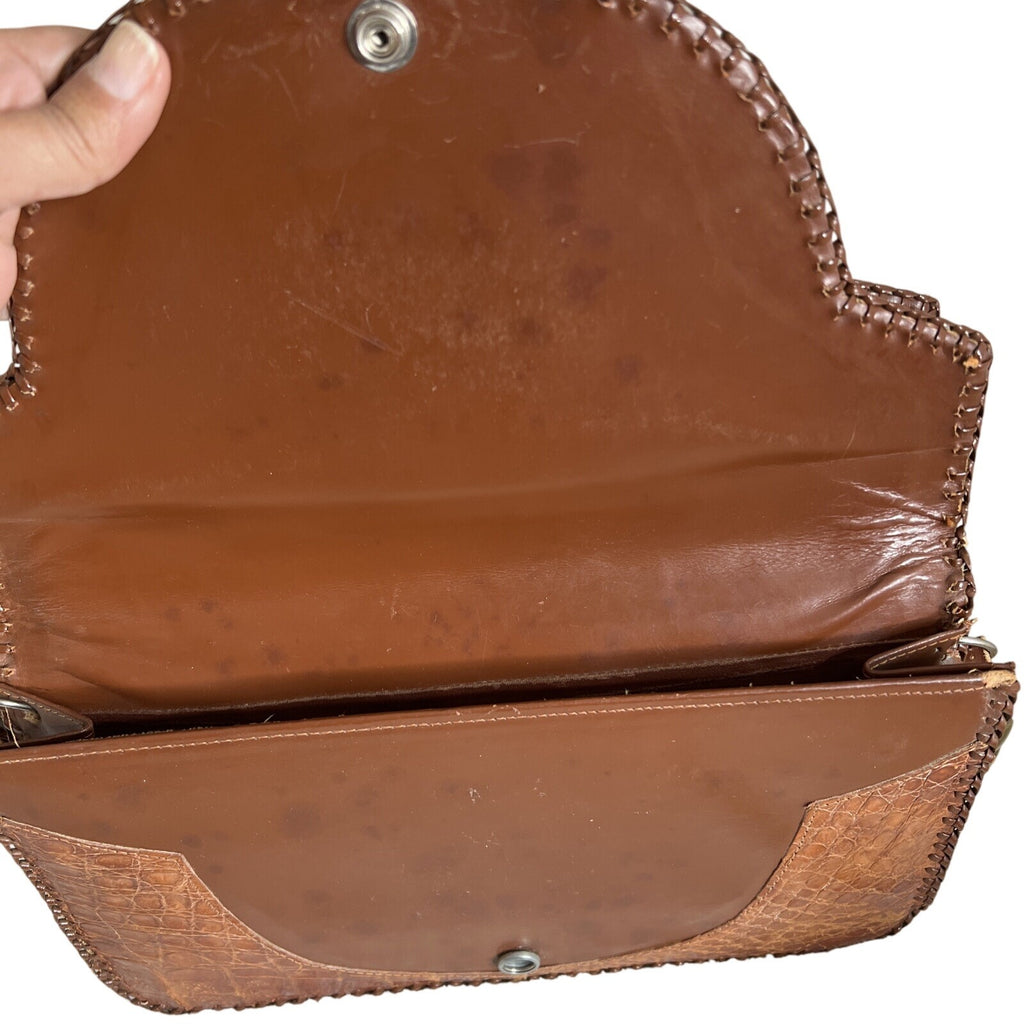 Vintage Crocodile Leather Handbag With Shoulder Strap