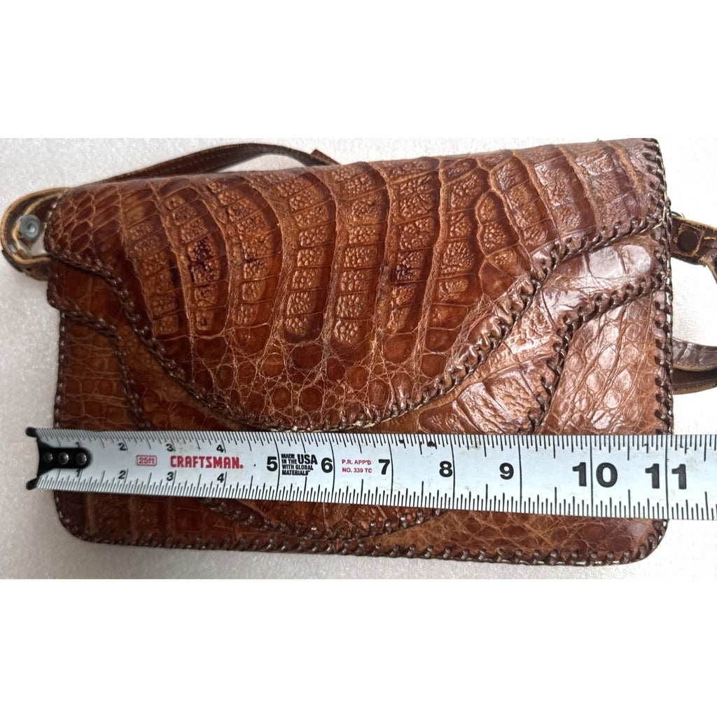 Vintage Crocodile Leather Handbag With Shoulder Strap