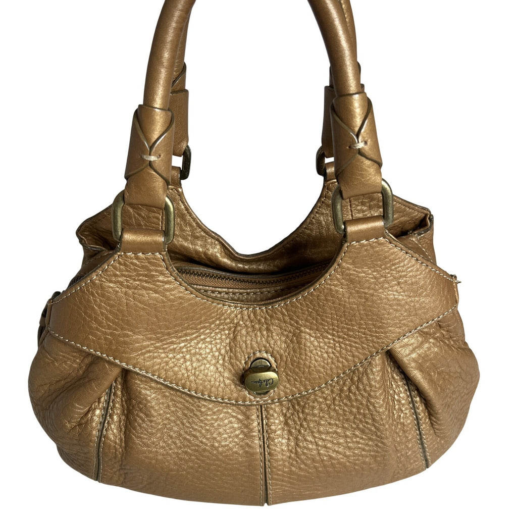 Cole Haan Gold Pebbled Leather Handbag Double Handles & Zip Closure