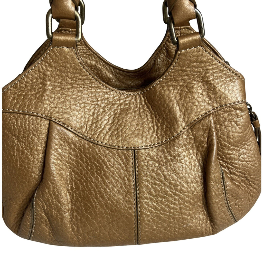 Cole Haan Gold Pebbled Leather Handbag Double Handles & Zip Closure