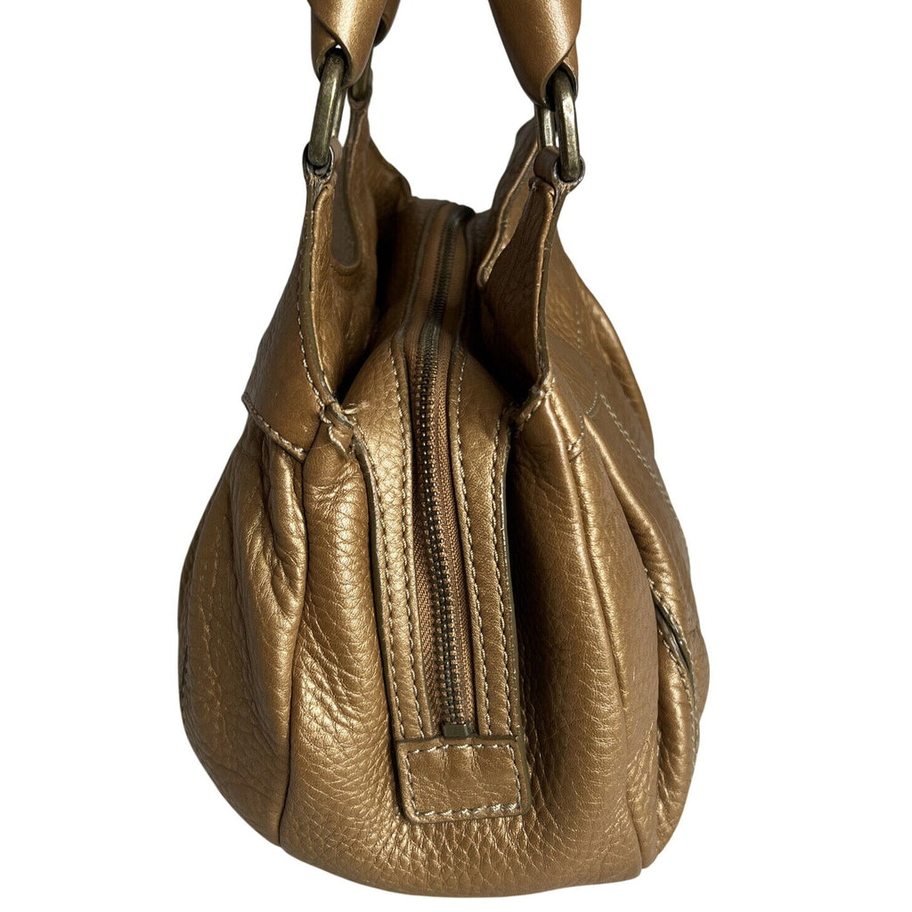 Cole Haan Gold Pebbled Leather Handbag Double Handles & Zip Closure