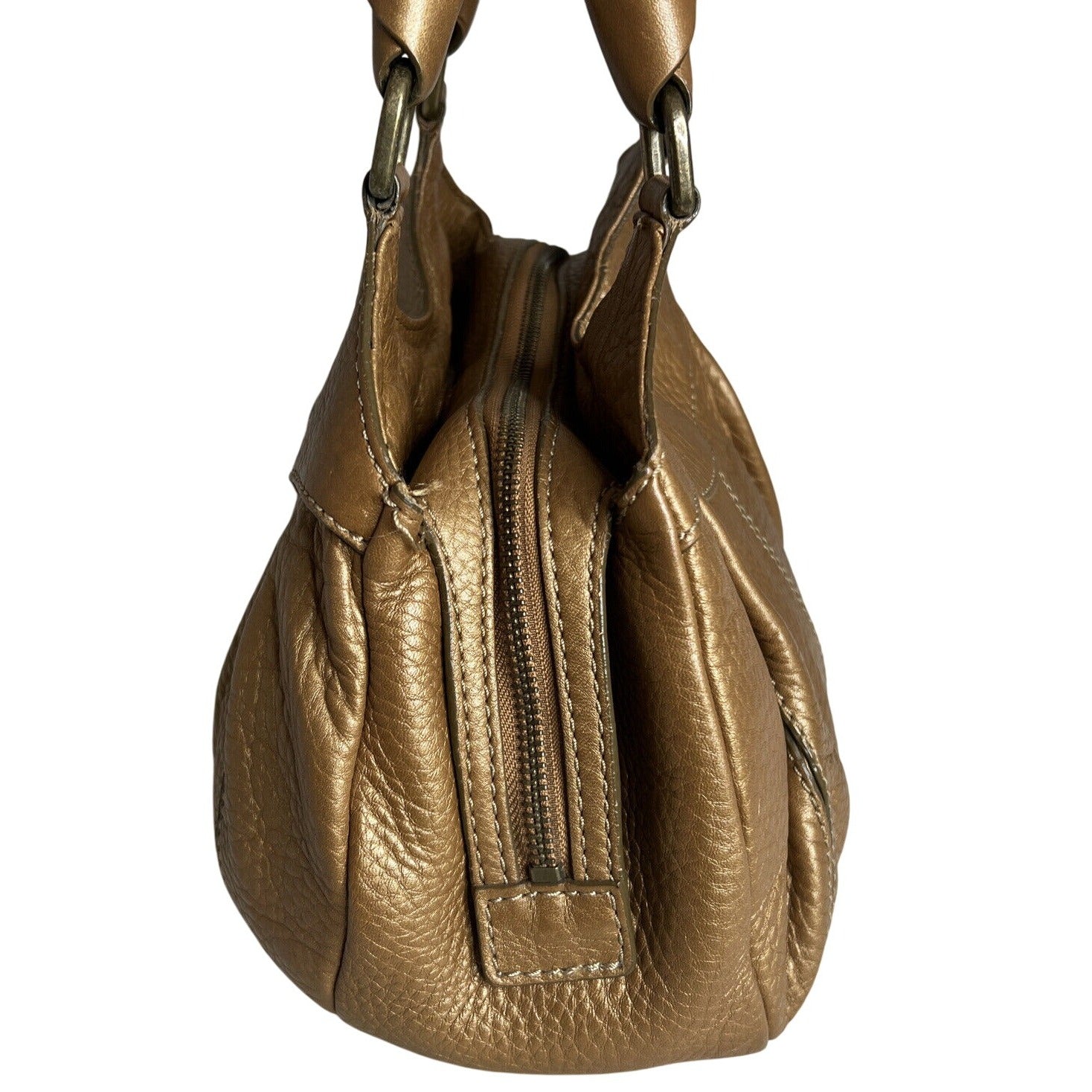 Cole Haan Gold Pebbled Leather Handbag Double Handles & Zip Closure