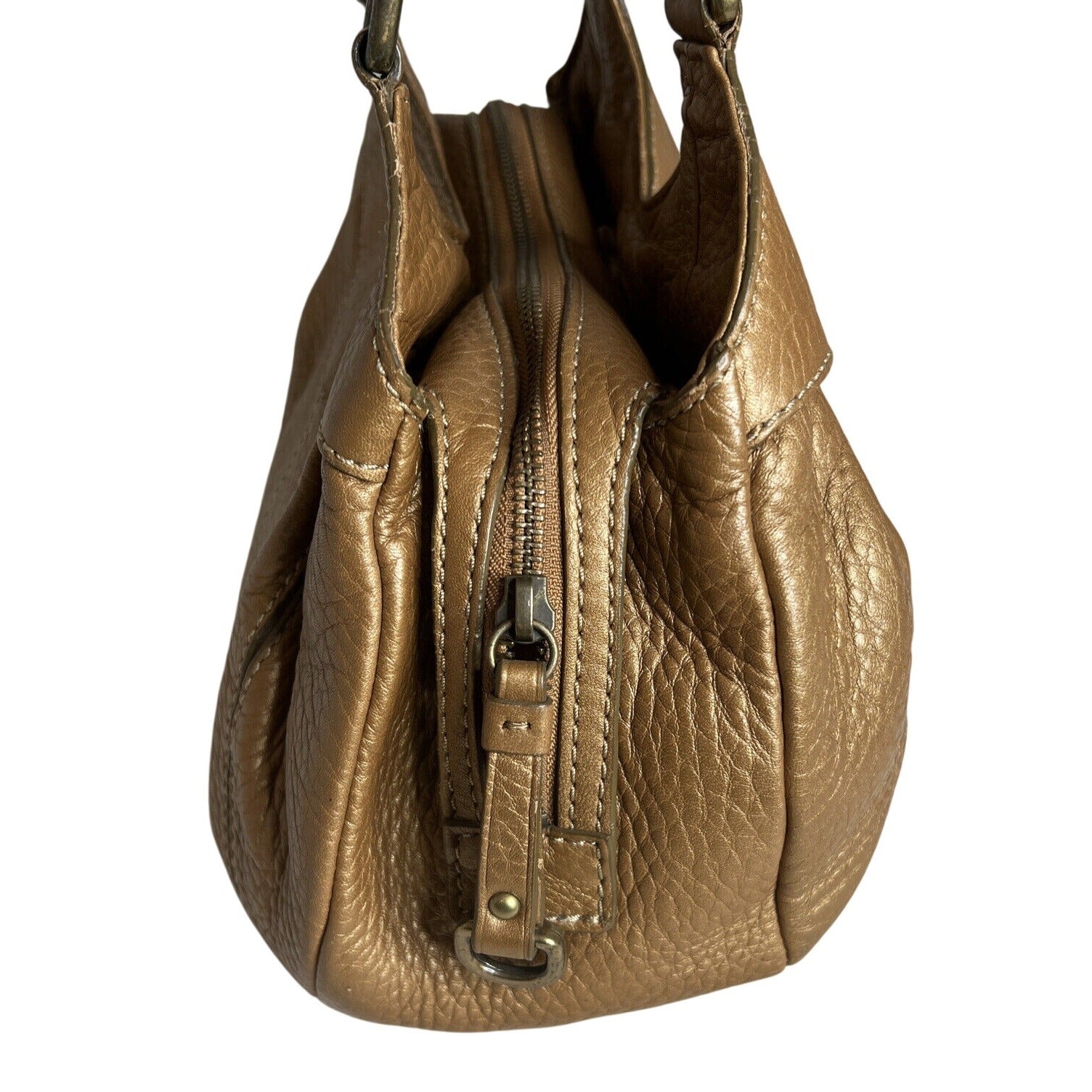Cole Haan Gold Pebbled Leather Handbag Double Handles & Zip Closure