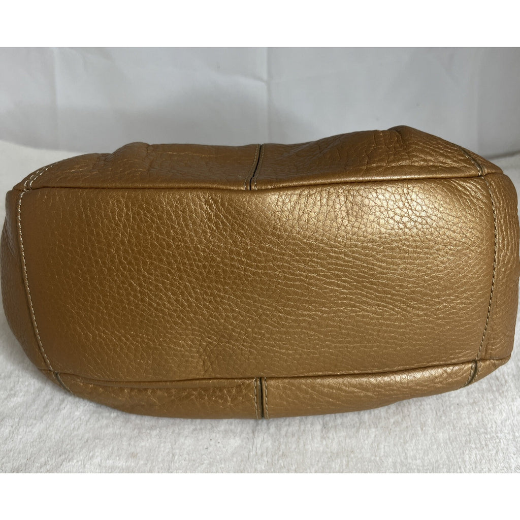 Cole Haan Gold Pebbled Leather Handbag Double Handles & Zip Closure