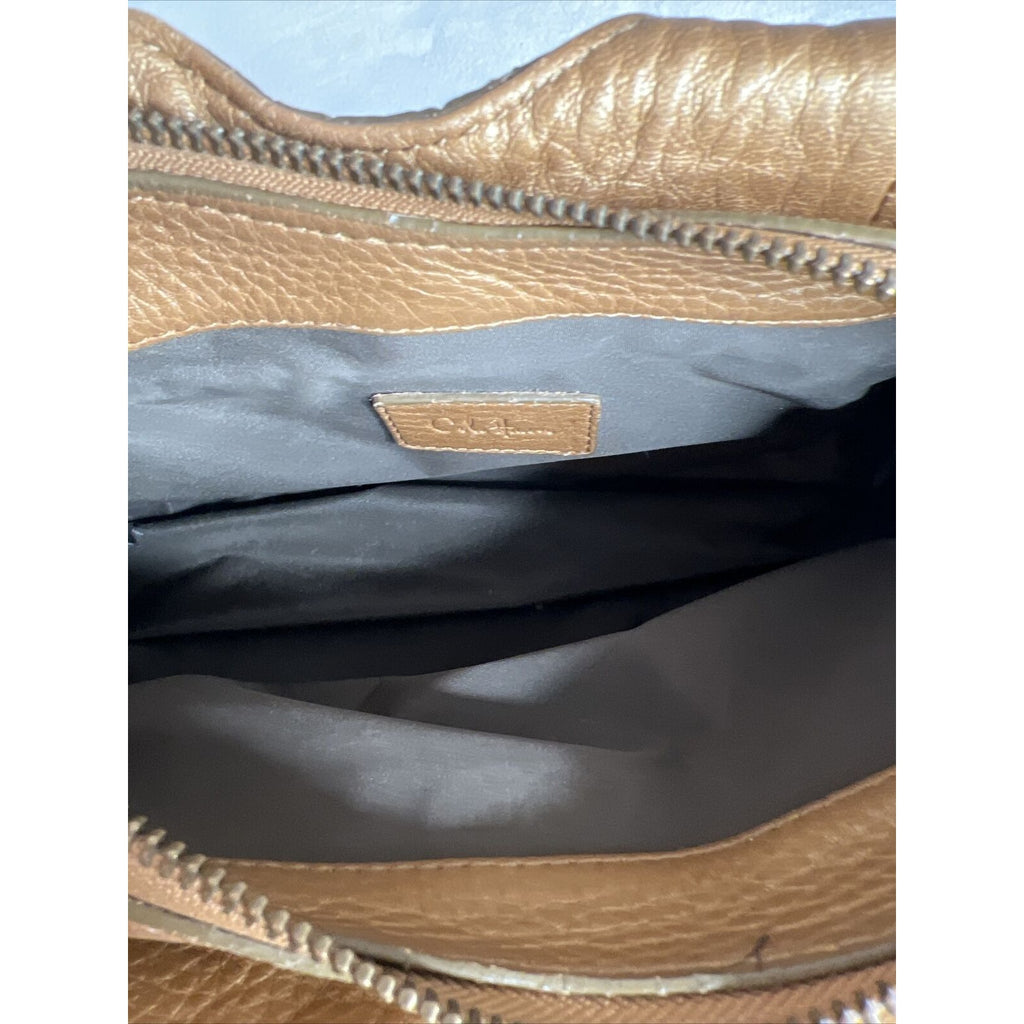 Cole Haan Gold Pebbled Leather Handbag Double Handles & Zip Closure