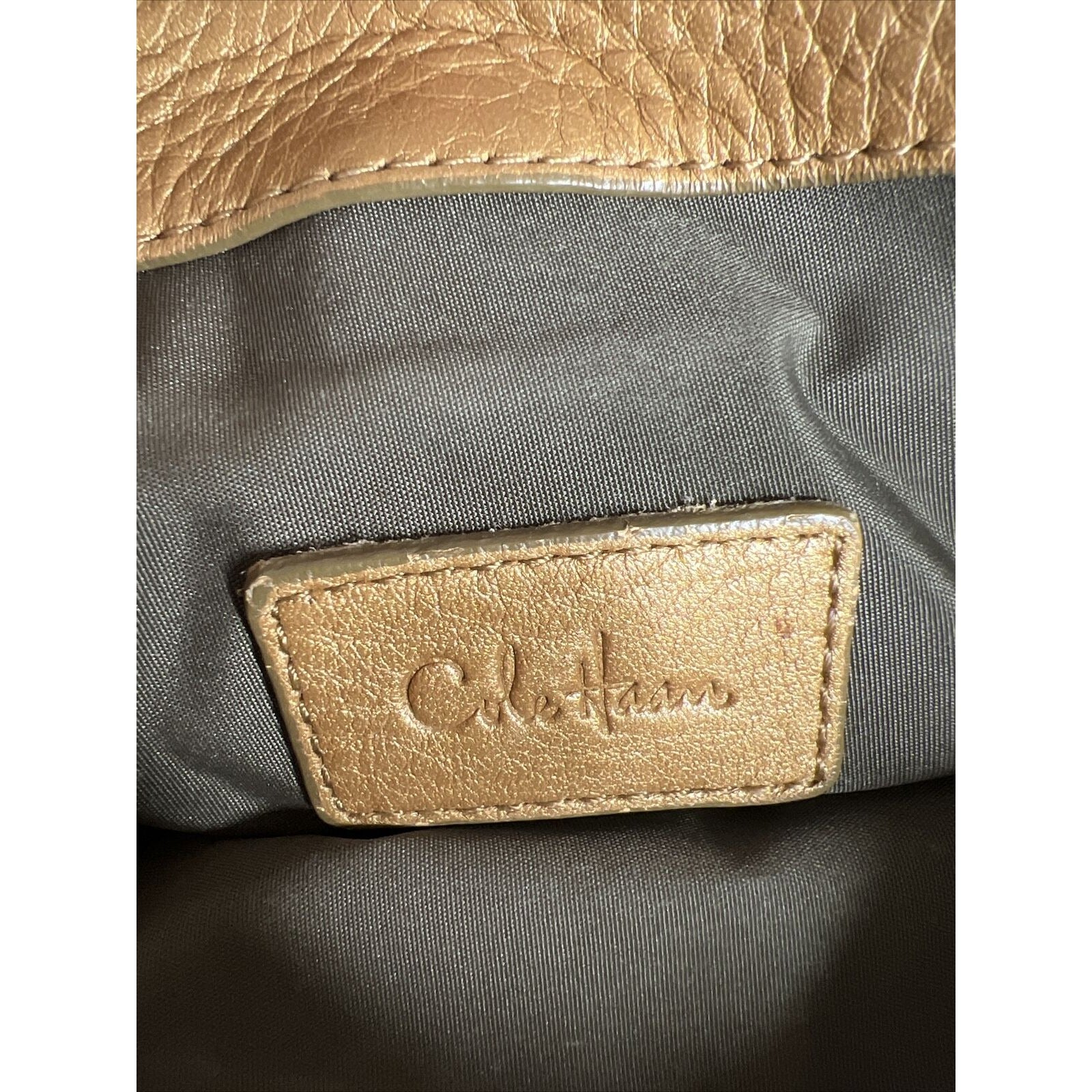Cole Haan Gold Pebbled Leather Handbag Double Handles & Zip Closure