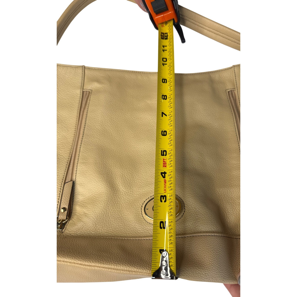 Tignanello Beige Pebbled Leather Shoulder Bag With Gold Hardware & Zipper Accents