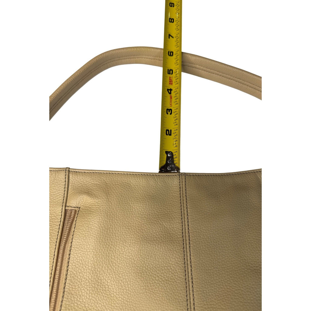 Tignanello Beige Pebbled Leather Shoulder Bag With Gold Hardware & Zipper Accents