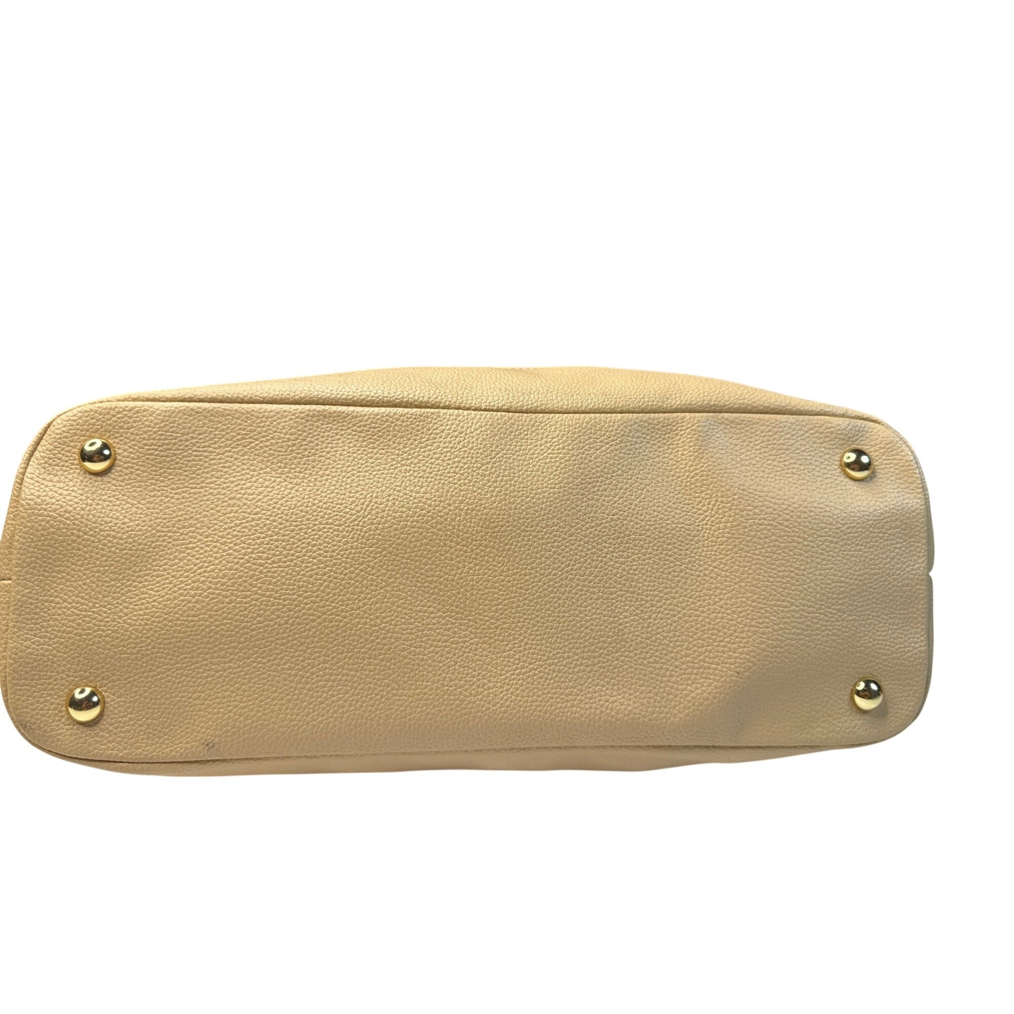 Tignanello Beige Pebbled Leather Shoulder Bag With Gold Hardware & Zipper Accents