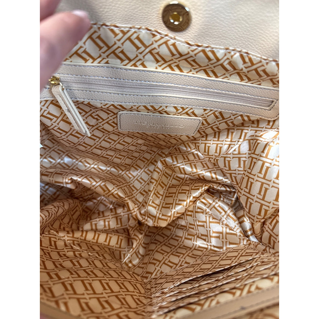 Tignanello Beige Pebbled Leather Shoulder Bag With Gold Hardware & Zipper Accents