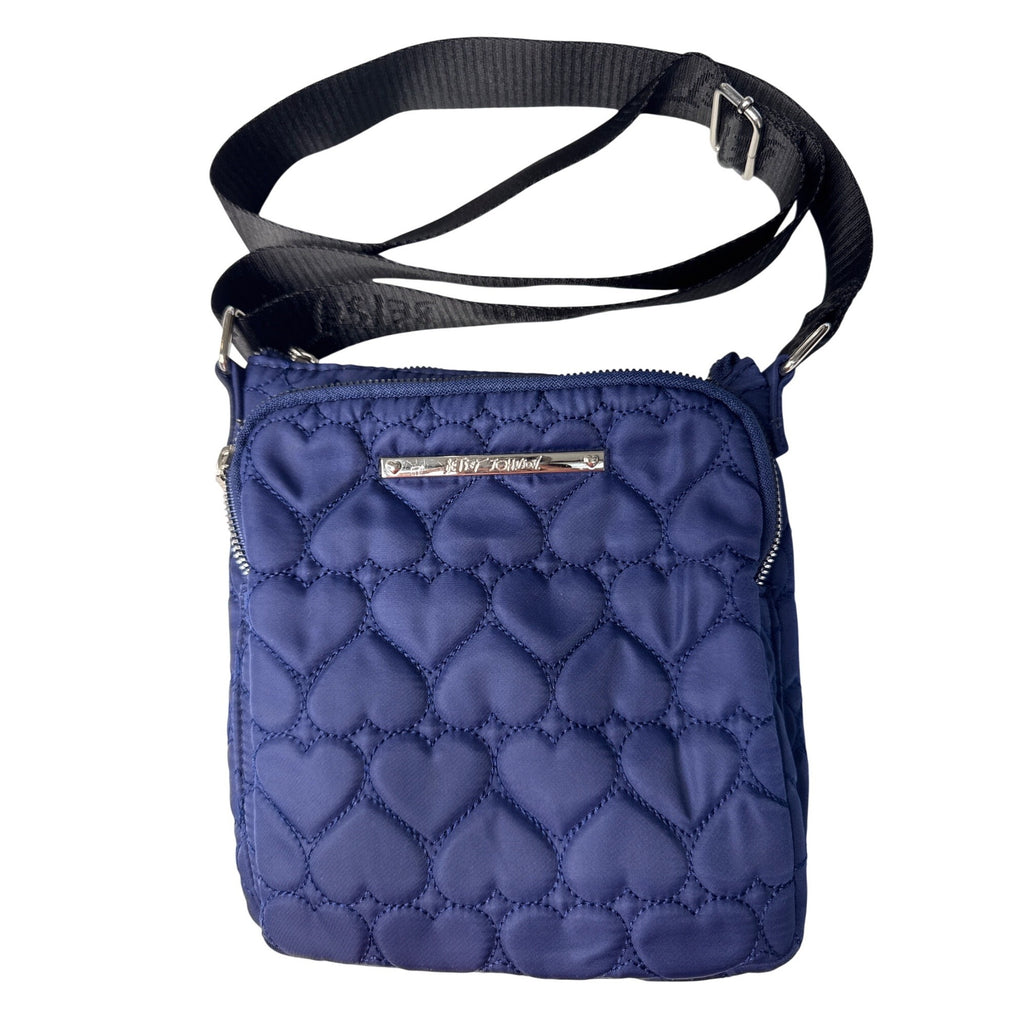 Betsey Johnson Quilted Heart Blue Crossbody Bag With Adjustable Strap