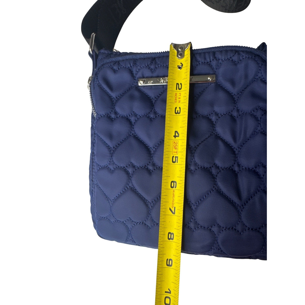 Betsey Johnson Quilted Heart Blue Crossbody Bag With Adjustable Strap