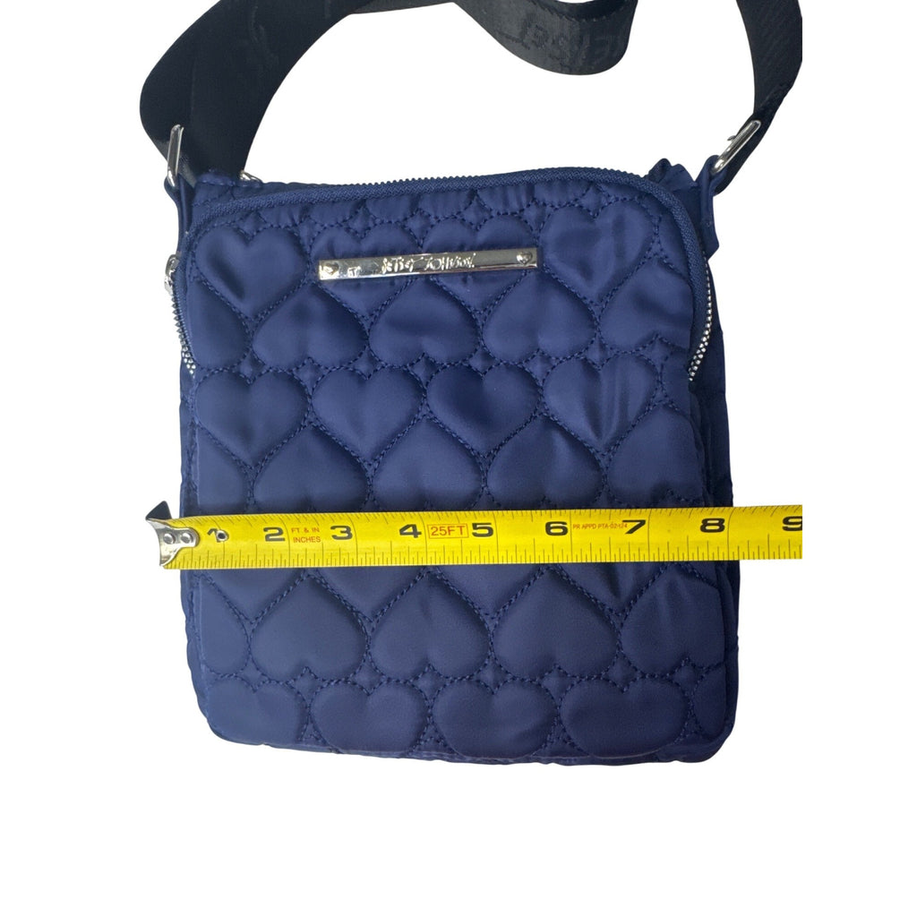 Betsey Johnson Quilted Heart Blue Crossbody Bag With Adjustable Strap