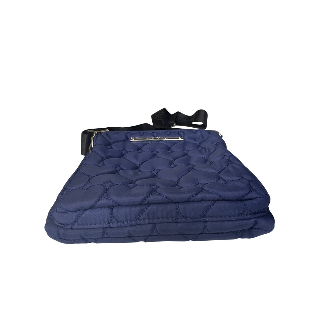 Betsey Johnson Quilted Heart Blue Crossbody Bag With Adjustable Strap