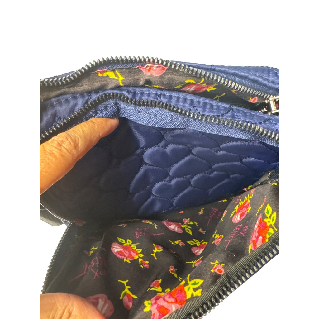 Betsey Johnson Quilted Heart Blue Crossbody Bag With Adjustable Strap