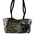Zara Beaded Multicolor Floral Velvet Handbag With Double Handles