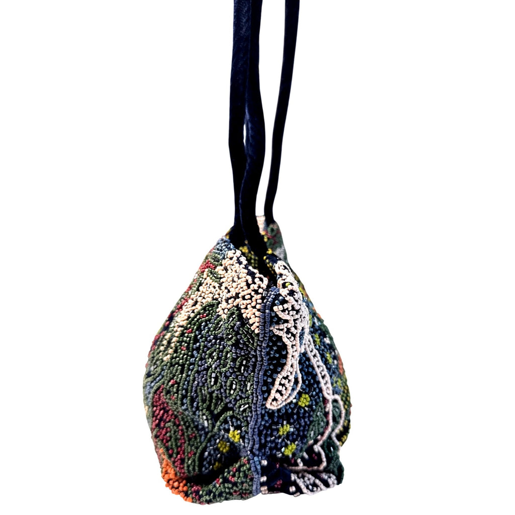 Zara Beaded Multicolor Floral Velvet Handbag With Double Handles
