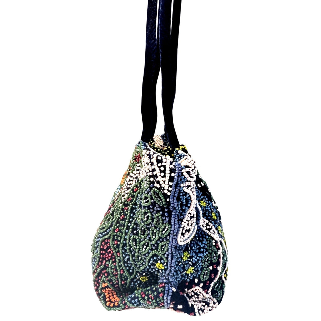 Zara Beaded Multicolor Floral Velvet Handbag With Double Handles