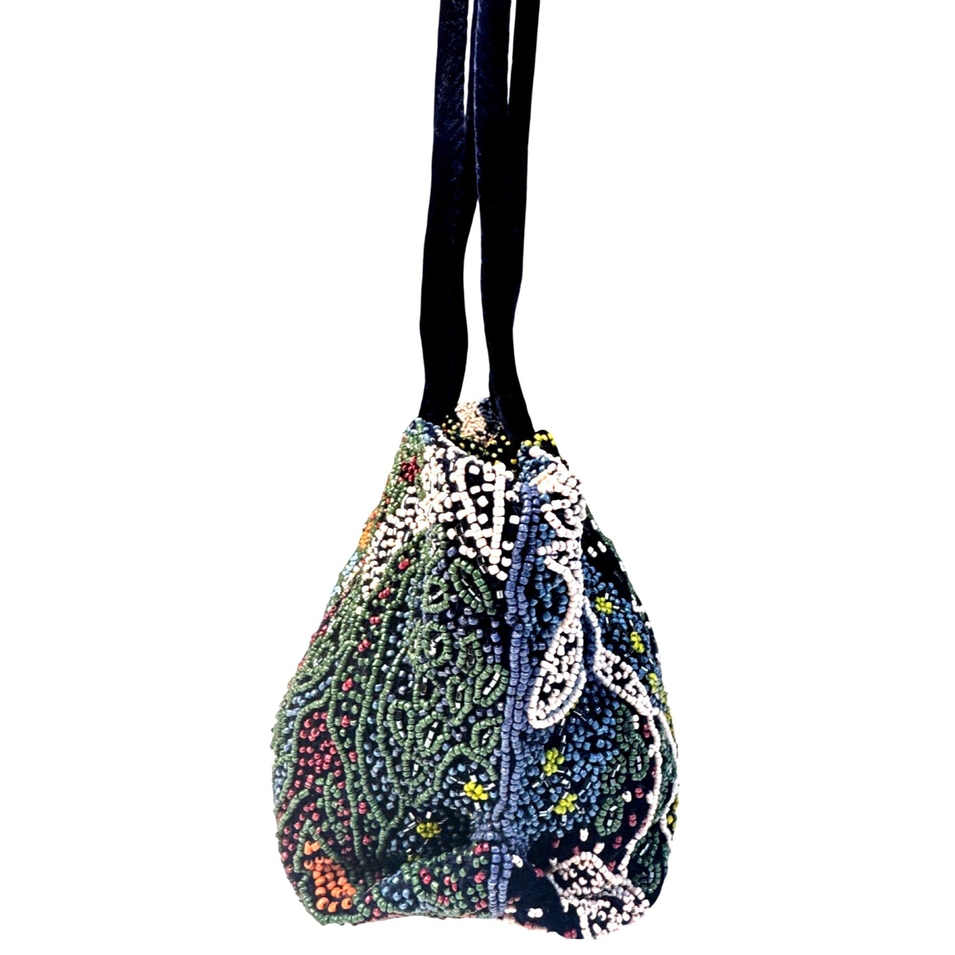 Zara Beaded Multicolor Floral Velvet Handbag With Double Handles