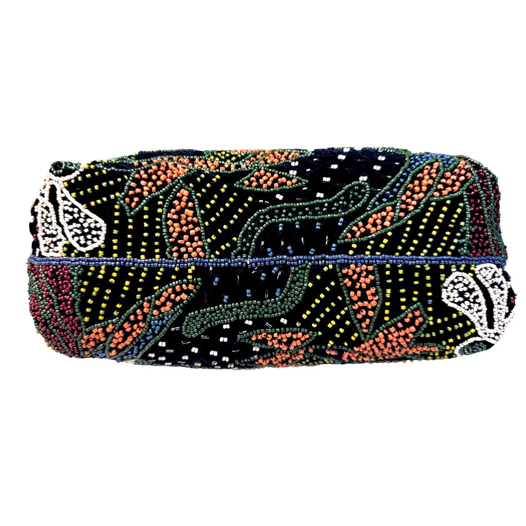 Zara Beaded Multicolor Floral Velvet Handbag With Double Handles