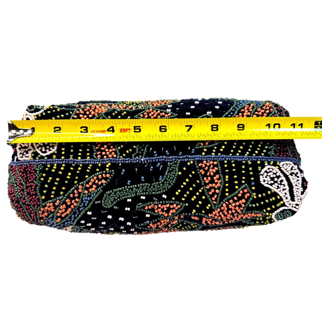 Zara Beaded Multicolor Floral Velvet Handbag With Double Handles