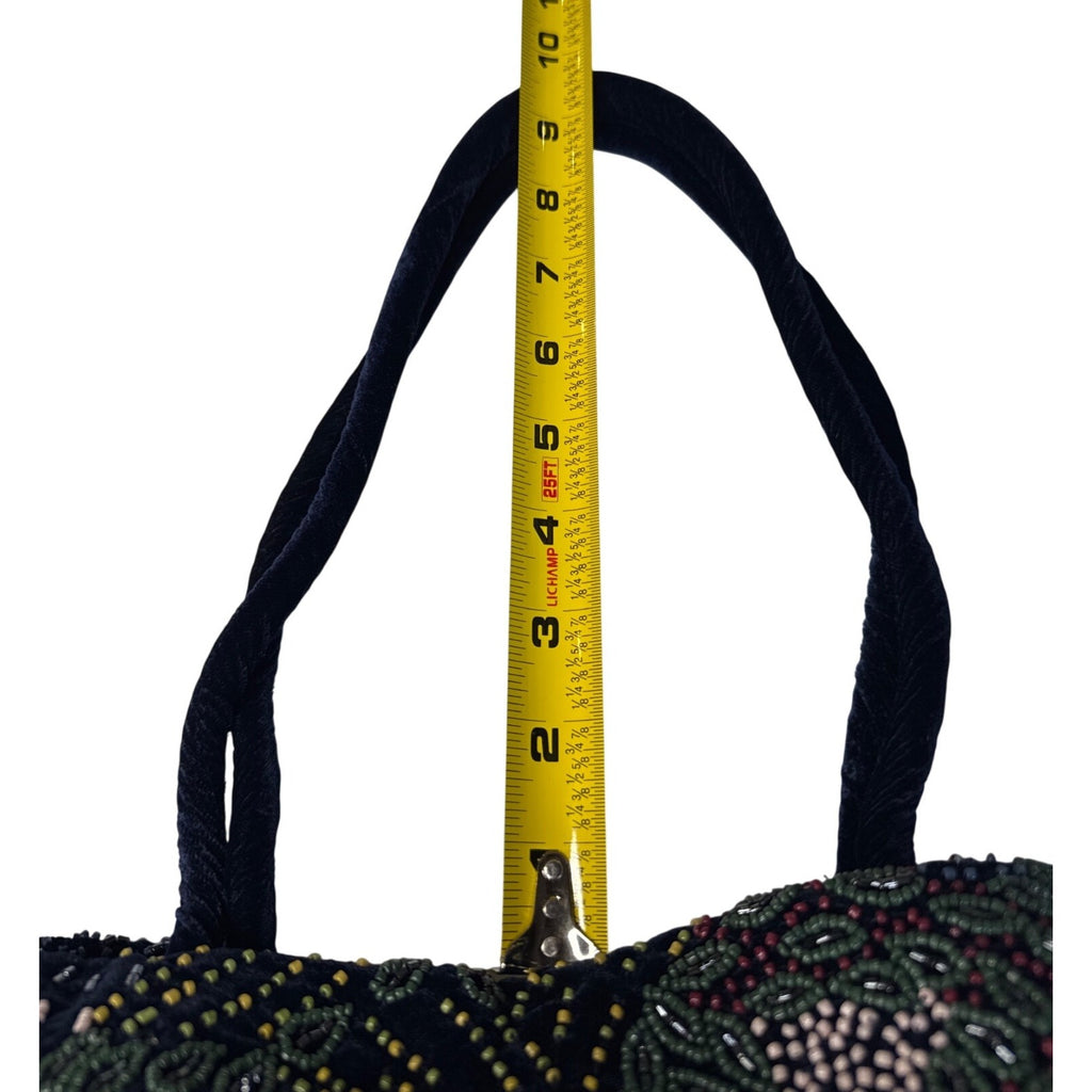 Zara Beaded Multicolor Floral Velvet Handbag With Double Handles