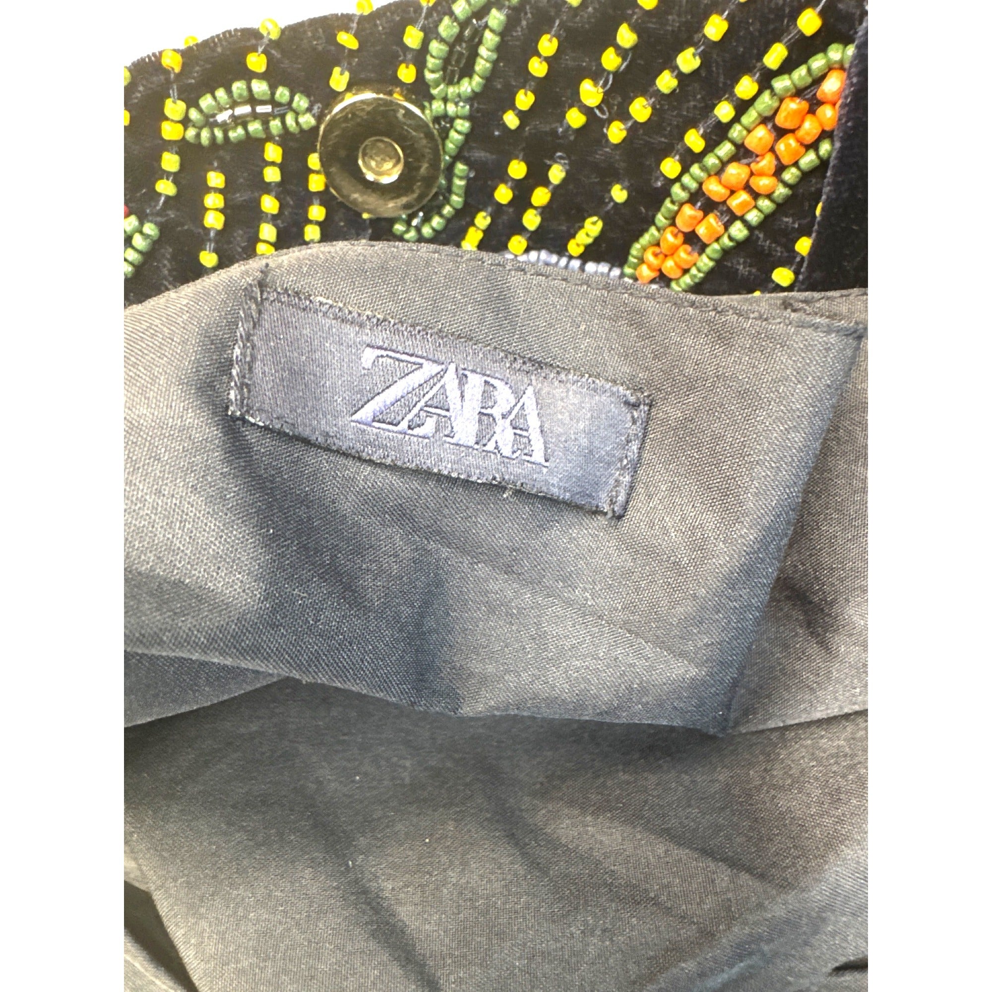 Zara Beaded Multicolor Floral Velvet Handbag With Double Handles