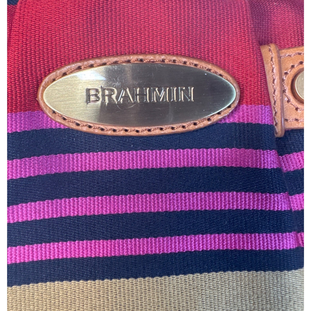 Brahmin Multicolor Stripe Canvas/Leather Crossbody Shoulder Bag W/Adjust. Strap