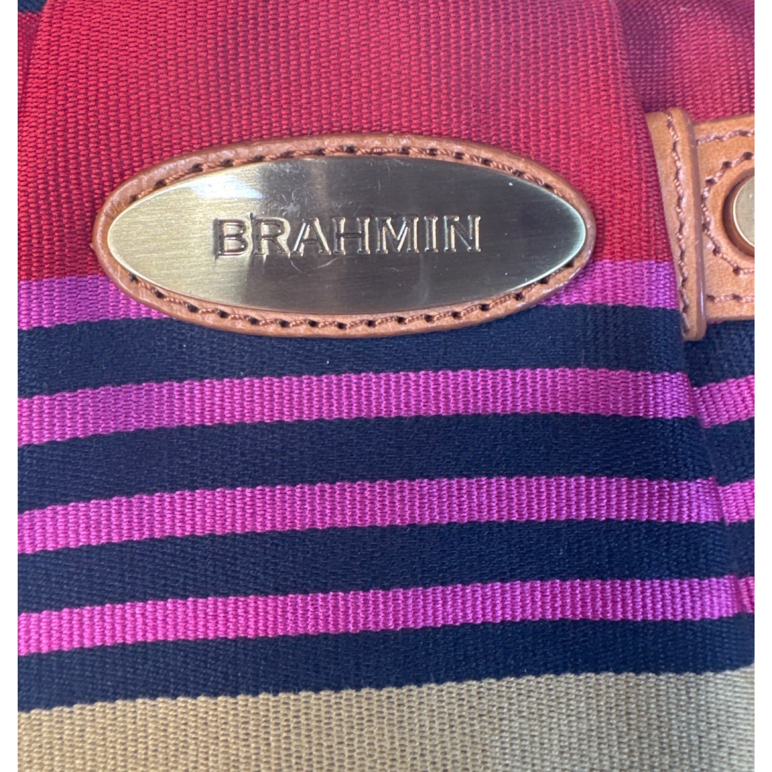 Brahmin Multicolor Stripe Canvas/Leather Crossbody Shoulder Bag W/Adjust. Strap