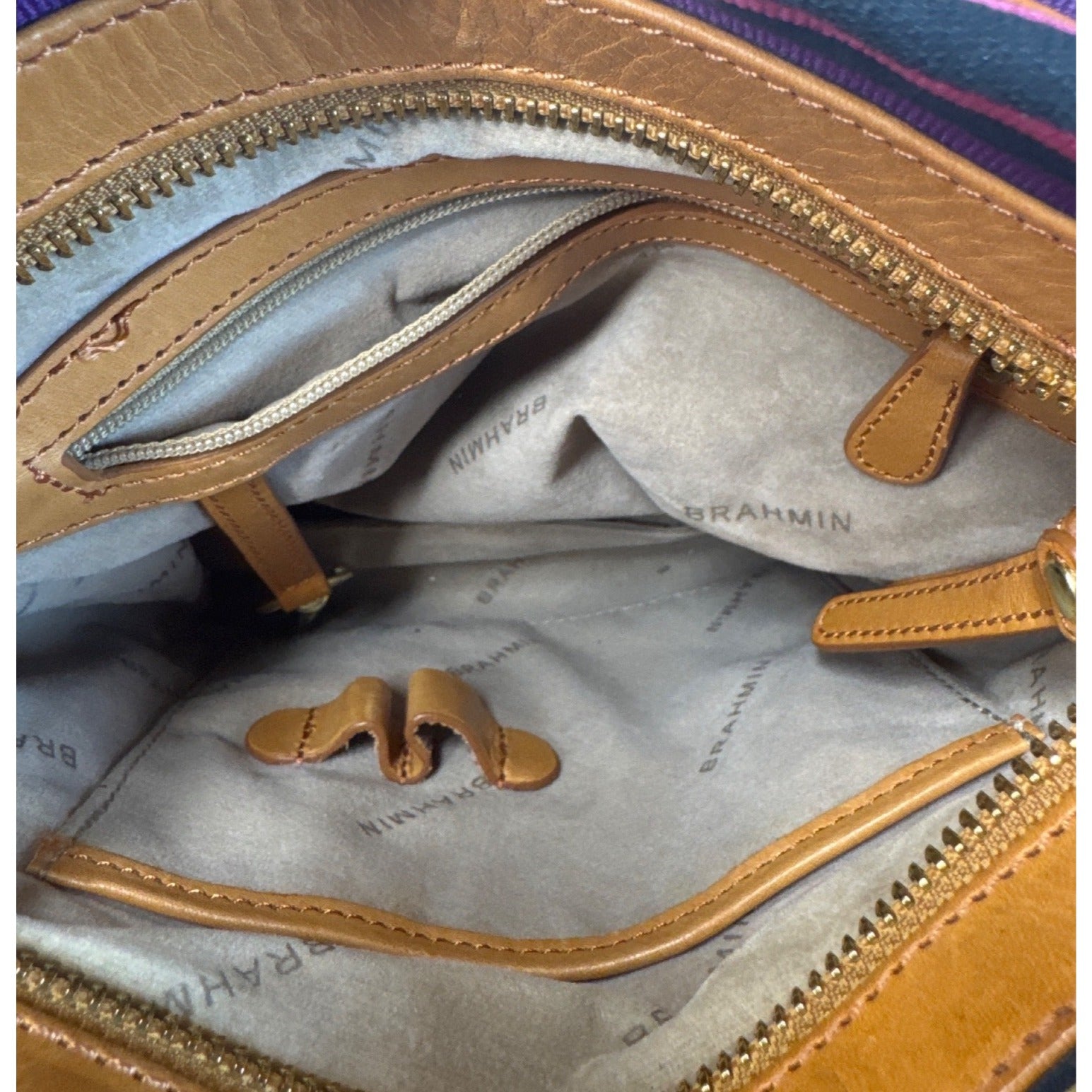 Brahmin Multicolor Stripe Canvas/Leather Crossbody Shoulder Bag W/Adjust. Strap