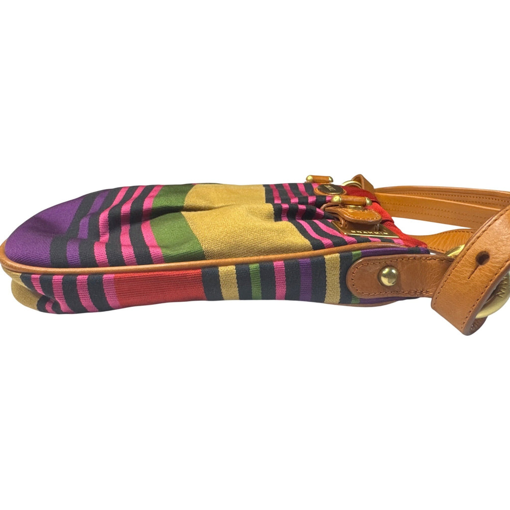 Brahmin Multicolor Stripe Canvas/Leather Crossbody Shoulder Bag W/Adjust. Strap
