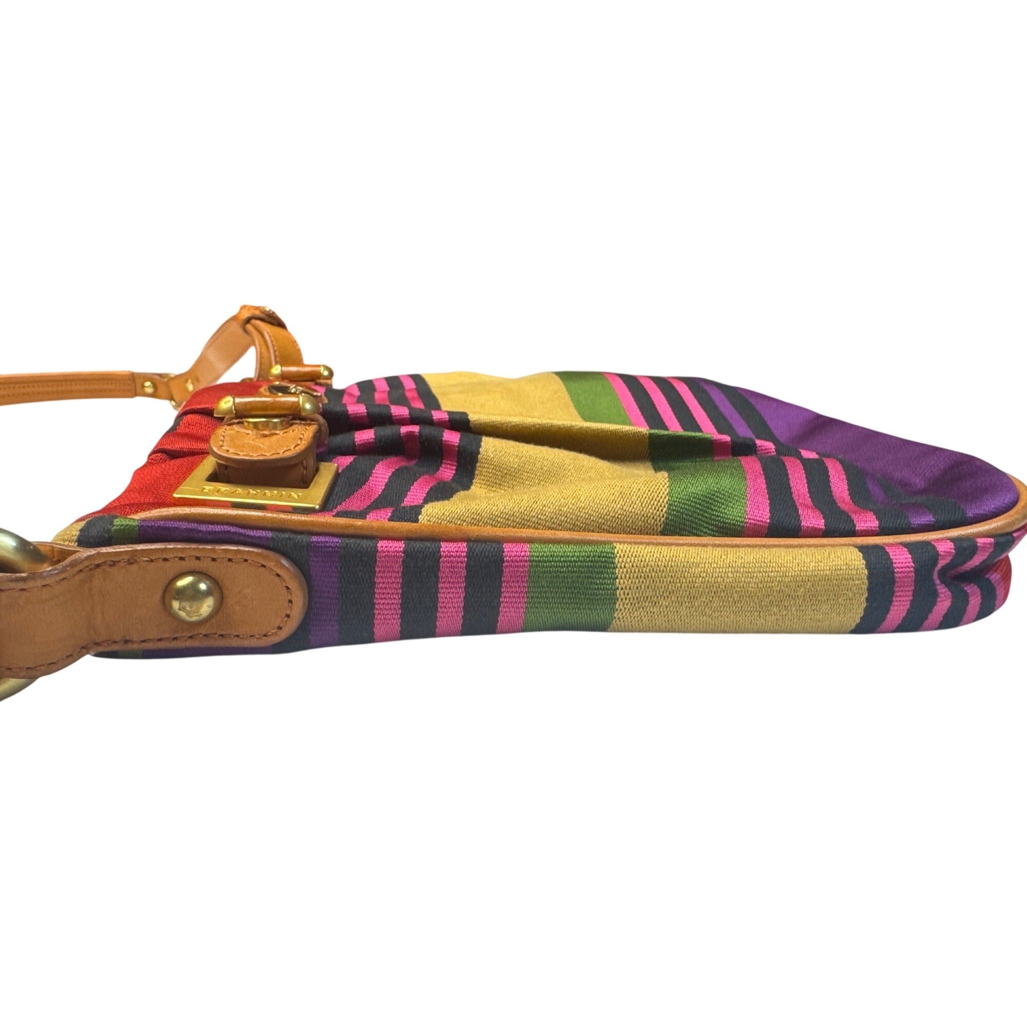 Brahmin Multicolor Stripe Canvas/Leather Crossbody Shoulder Bag W/Adjust. Strap