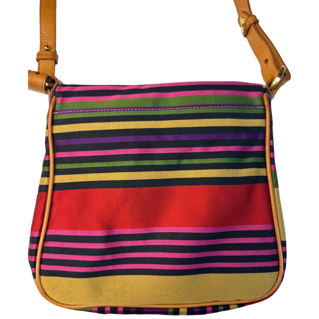 Brahmin Multicolor Stripe Canvas/Leather Crossbody Shoulder Bag W/Adjust. Strap