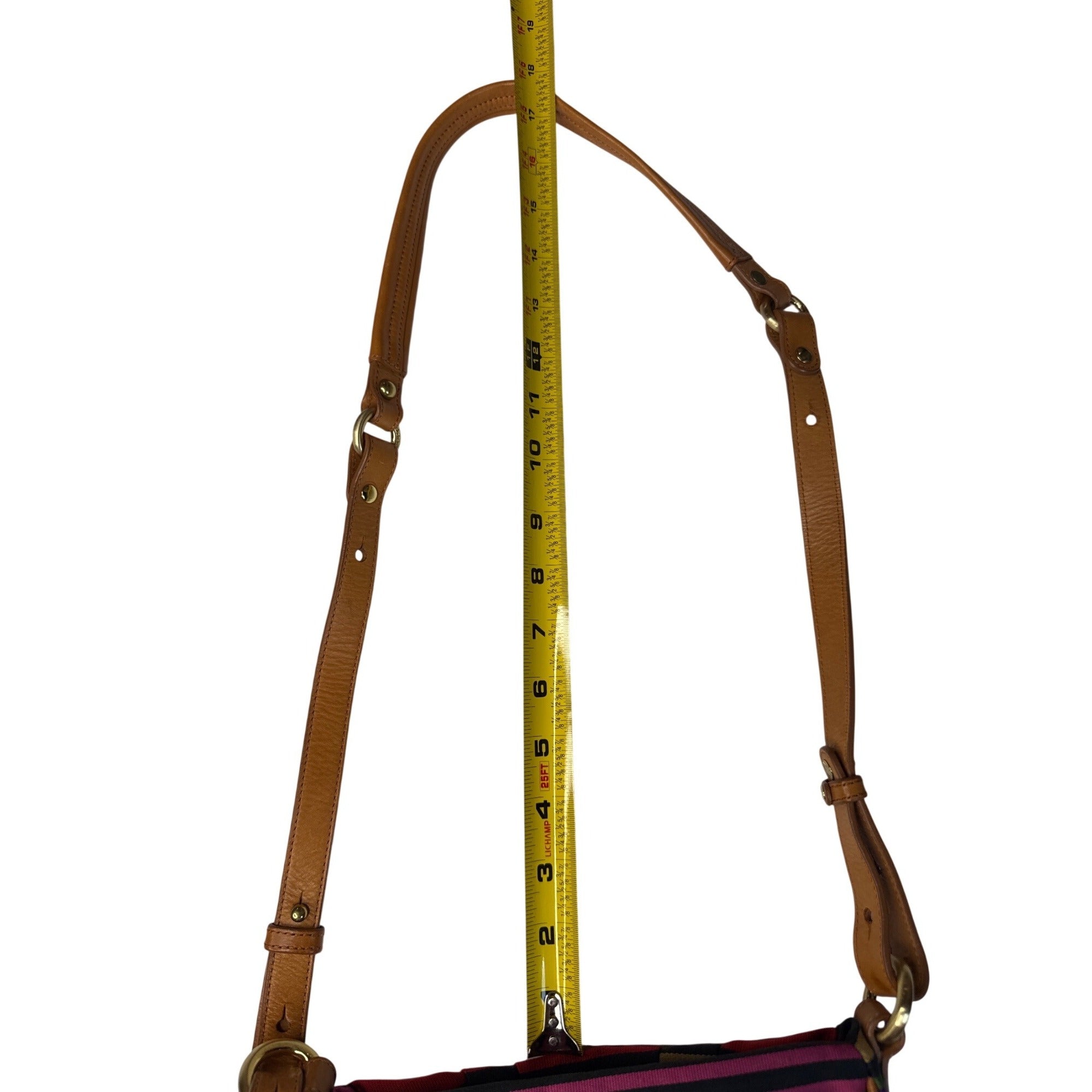 Brahmin Multicolor Stripe Canvas/Leather Crossbody Shoulder Bag W/Adjust. Strap