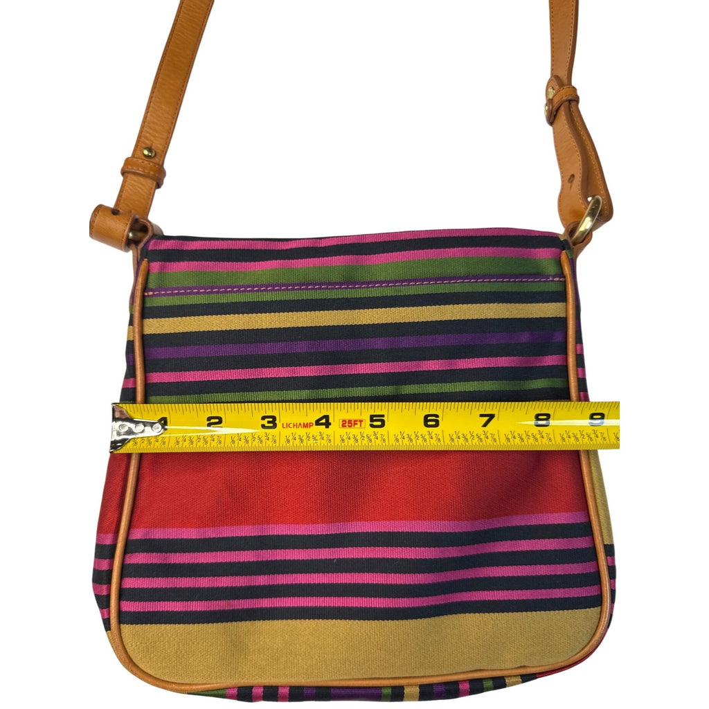 Brahmin Multicolor Stripe Canvas/Leather Crossbody Shoulder Bag W/Adjust. Strap