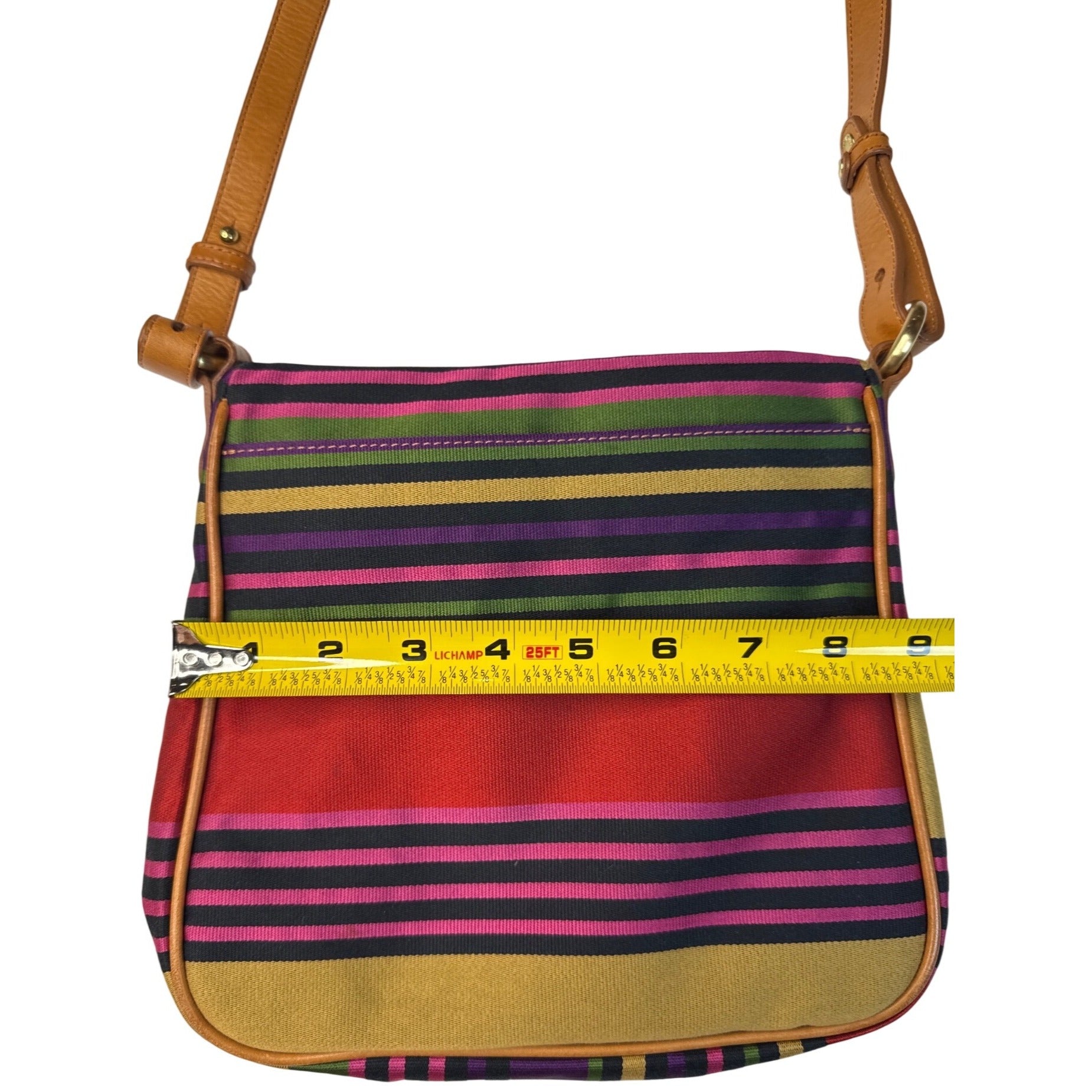 Brahmin Multicolor Stripe Canvas/Leather Crossbody Shoulder Bag W/Adjust. Strap